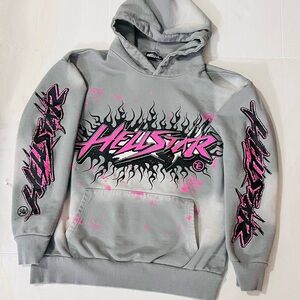 Hellstar Studios Gray Pink Flame Graphic Hoodie – Size Small – Authentic